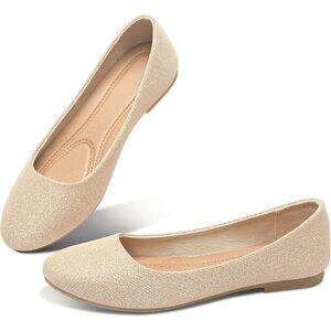 Obtaom Women Gold Textile Rounded Toe Slip on Comfortable Ballet Flats Shoes